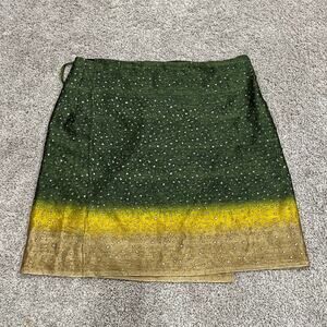 Silk Wrap Mini Skirt Artisan Ombre Green to Yellow Women's S
